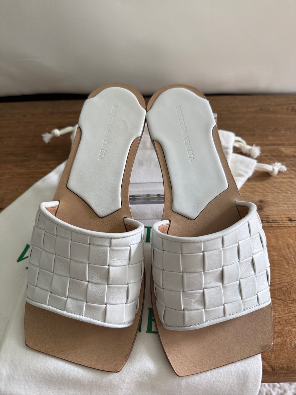 Bottega Veneta Intrecciato Weave Leather Slides White 39